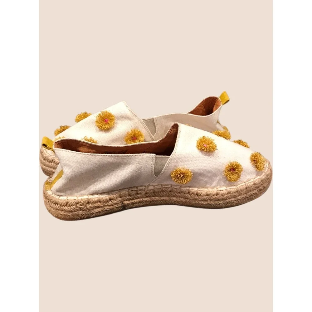 Silvia Cobos‎ White Canvas Espadrille Flats Yellow Flower Embellished Size 11